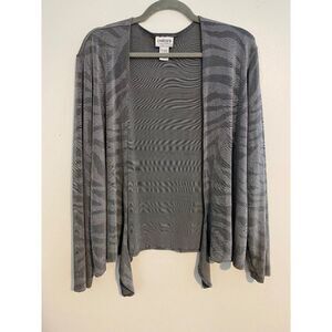 Chicos Travelers Gray Zebra Print Cardigan Sweater Size 3 IS XL Silver Metallic